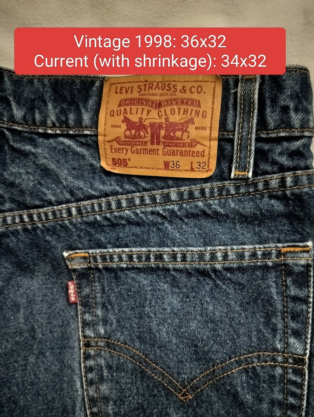 Levi’s 505 Regular Straight Fit Denim Jeans Red Tab Men’s 34x32 Fit (VTG 36x32) - Picture 3 of 17